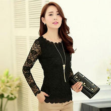 Load image into Gallery viewer, Women Sexy Lace Floral Hollow long sleeve T-shirt Spring Autumn Solid Slim Fit Tops T Shirts tee t shirt for women female