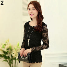 Load image into Gallery viewer, Women Sexy Lace Floral Hollow long sleeve T-shirt Spring Autumn Solid Slim Fit Tops T Shirts tee t shirt for women female
