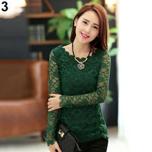 Load image into Gallery viewer, Women Sexy Lace Floral Hollow long sleeve T-shirt Spring Autumn Solid Slim Fit Tops T Shirts tee t shirt for women female