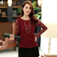 Load image into Gallery viewer, Women Sexy Lace Floral Hollow long sleeve T-shirt Spring Autumn Solid Slim Fit Tops T Shirts tee t shirt for women female