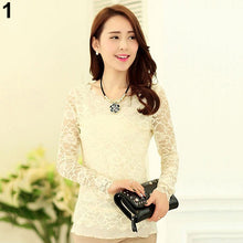 Load image into Gallery viewer, Women Sexy Lace Floral Hollow long sleeve T-shirt Spring Autumn Solid Slim Fit Tops T Shirts tee t shirt for women female