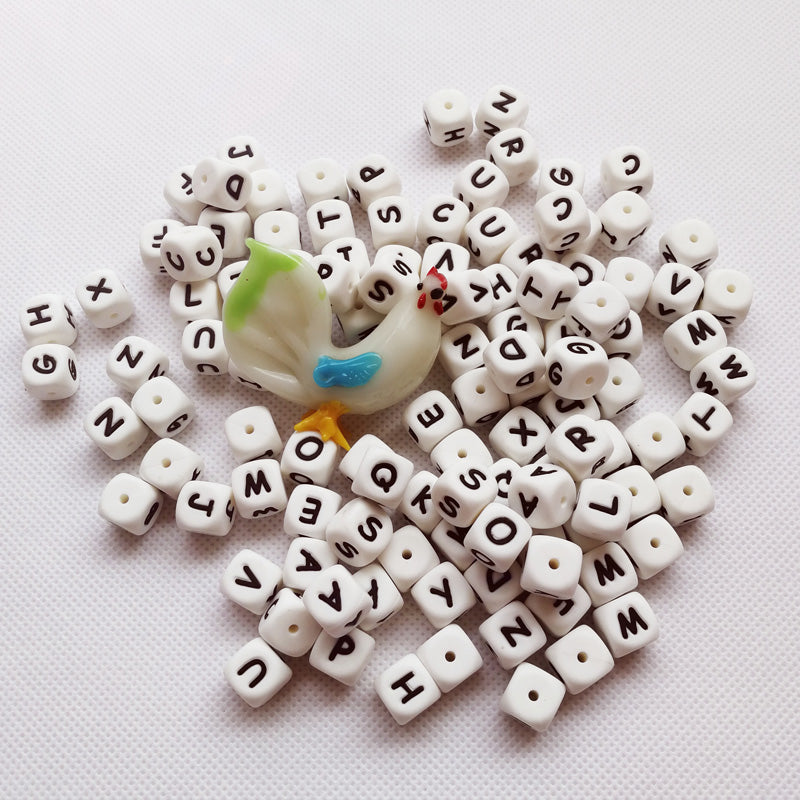 Alphabet Beads Square Silicone teething Hollow Letter Beads for Kids - closestconvenience