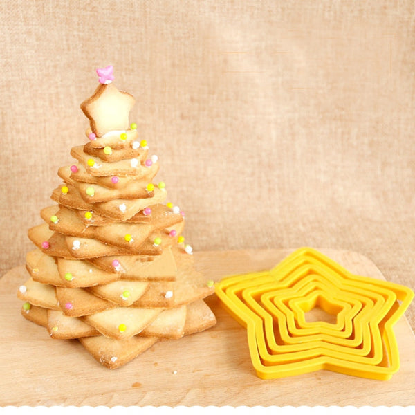 6Pcs/set Christmas Tree Cookie Cutter Stars Shape Fondant Cake Biscuit Cutter Mold 3D Cake Decorating Tools baking tool