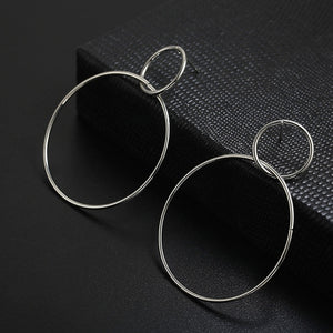 Simple Fashion Gold Color Silver Plated Big Round Earrings for Women - closestconvenience