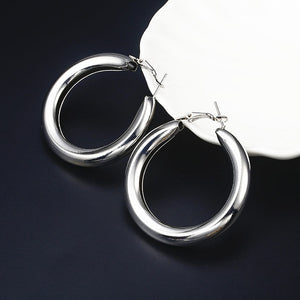 Simple Fashion Gold Color Silver Plated Big Round Earrings for Women - closestconvenience